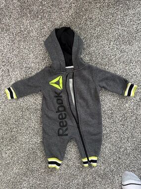 Reebok Gray Hooded Footie with Neon Yellow Accents